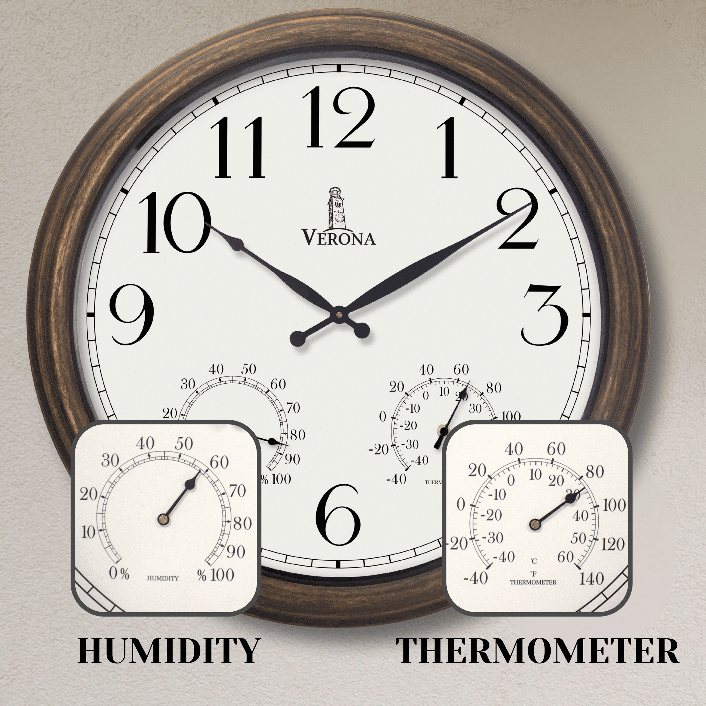 Outdoor Clock for Patio Large Waterproof with Thermometer - 24 inch Indoor Outdoor Wall Clock with Temperature and Humidity Combo - Weatherproof, Accurate & Easy to Read for Pool, Garden & Home Decor