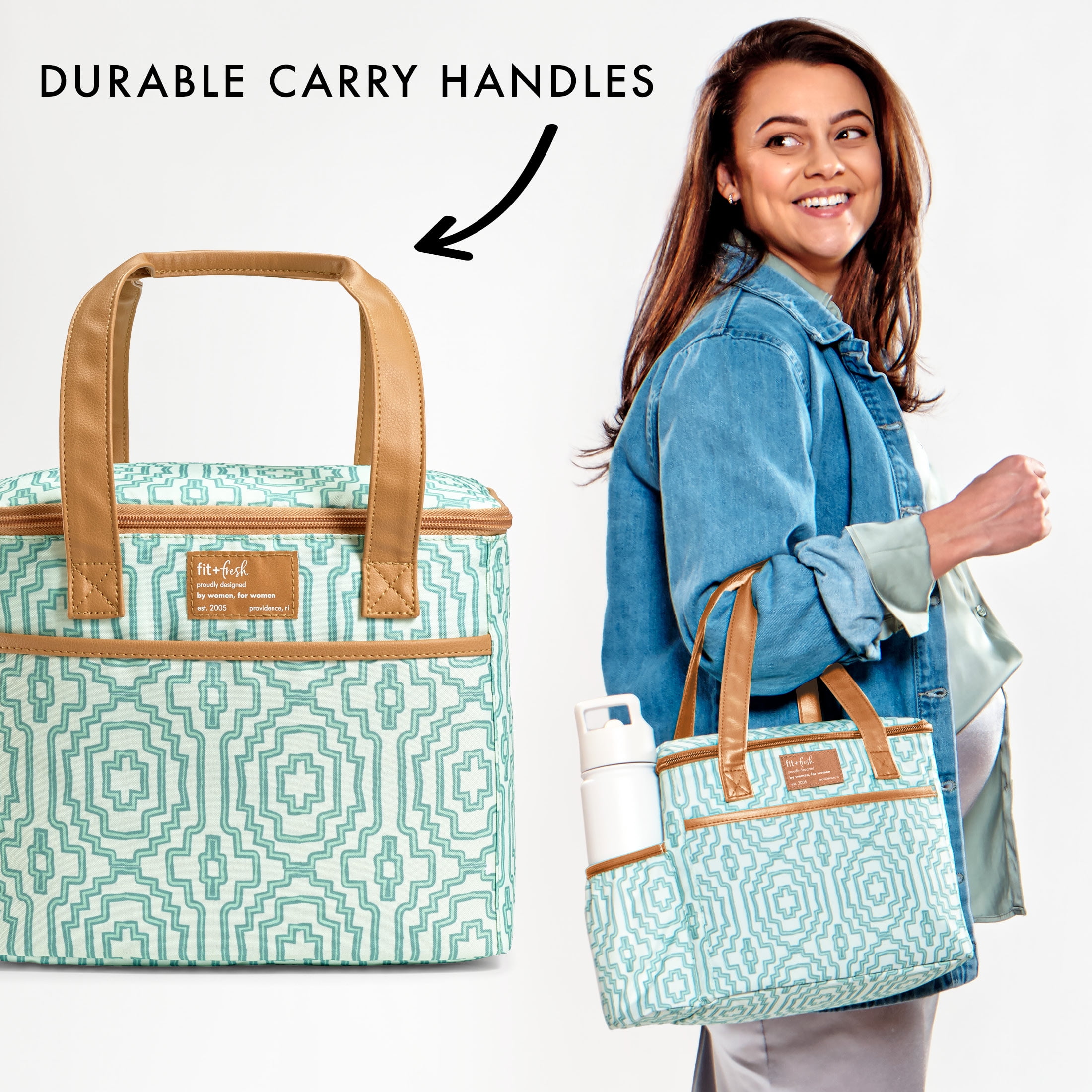 Fit & Fresh Mapleton Lunch Bag for Women, Lunch Cooler Tote, Reusable Insulated Lunch Bag, Art Deco Greeen