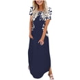 thumbnail image 2 of Offres des Fêtes Iumwxz Robe à Manches Courtes Col Rond pour Femmes Tunique Décontractée Robes Maxi Amples Robes Graphiques Florales Robes d'Été Grande Taille Robe Décontractée pour la Saint-Valentin, 2 of 6