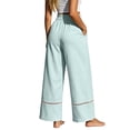 thumbnail image 4 of Karymi Pants for Women Bohemian Ruffle Elastic High Waist Tassel Drawstring Wide Leg Pants, Solid Crochet Lace Trim Hem Long Trousers with Side Pockets Capri Pants for Women, 4 of 5