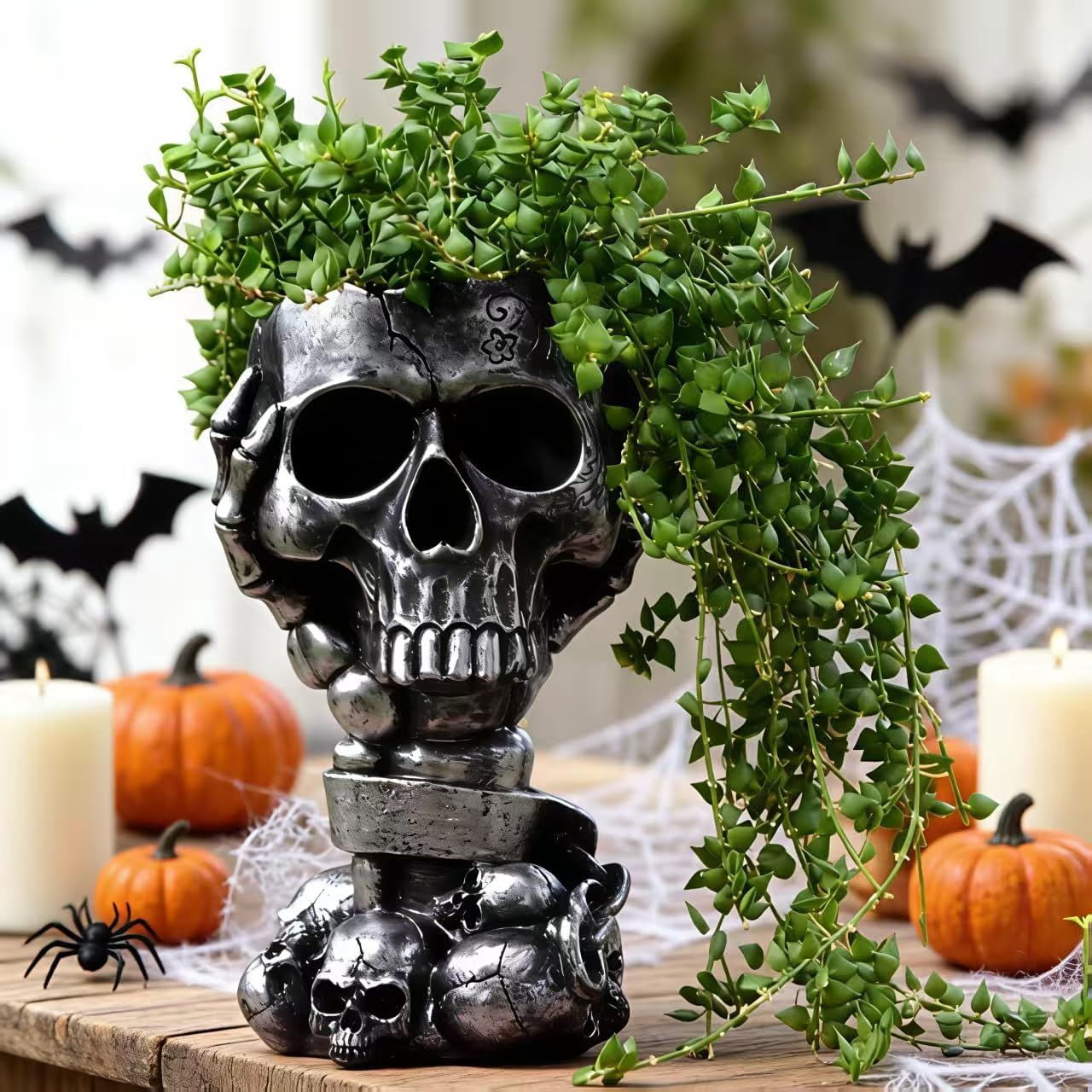 Steampunk Skull Planter Flowerpot with Drainage Hole for Gothic Plants