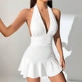 thumbnail image 5 of Women's Halter V-Neck Backless Mini Dress Ruffle Hem Fit and Flare Casual Party Graduation Dress, 5 of 7