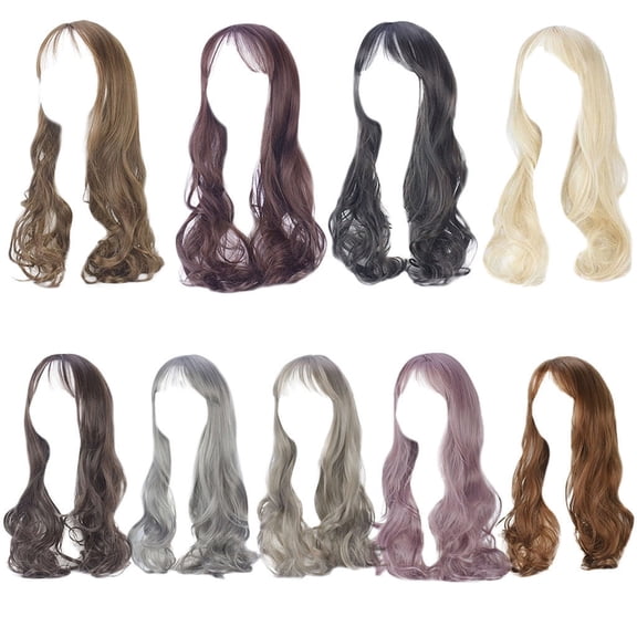 Easter Long Curly Wig with Air Bangs, Light Brown, 68Cm - Multi-Color Optional Long Loose Wavy Syntheic Wig Curly Full Natural Hair Wigs Brown Pullover Toupee St. Patrick'S Day, Wedding, Season, A