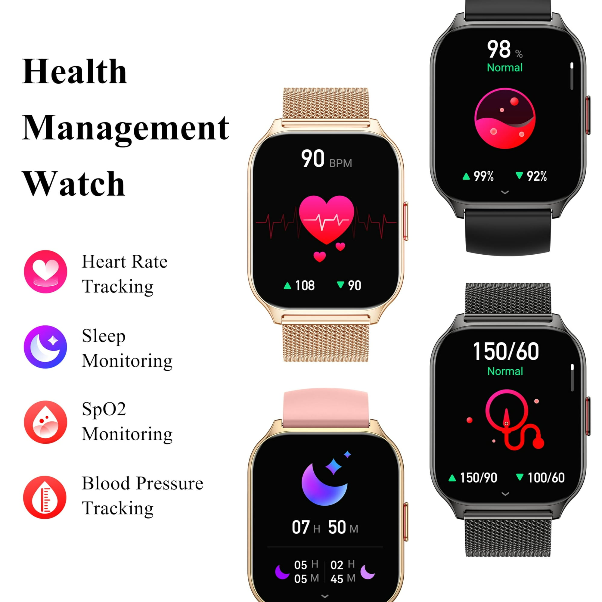 Popglory Smart Watch Answer Make Calls 2.01 Smartwatch with AI Voice Control Blood Pressure SpO2 Heart Rate Monitor Fitness Tracker Watch 2 Straps for Men Women for iOS Android Phones Walmart