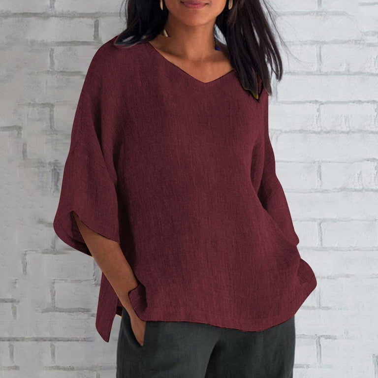 women's long sleeve pocket casual loose t-shirt dress WCJM Women's Long Sleeve Pocket Casual Loose T-Shirt Dress Women's Long  Sleeve T-Shirt Summer Women's 7 Quarter Sleeve V Neck Solid Color Loose Top T  Shirt Casual Shirt
