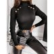 thumbnail image 5 of Camisa de cuello alto con botones decorativos de estilo europeo y americano para primavera y otoño, 5 of 6