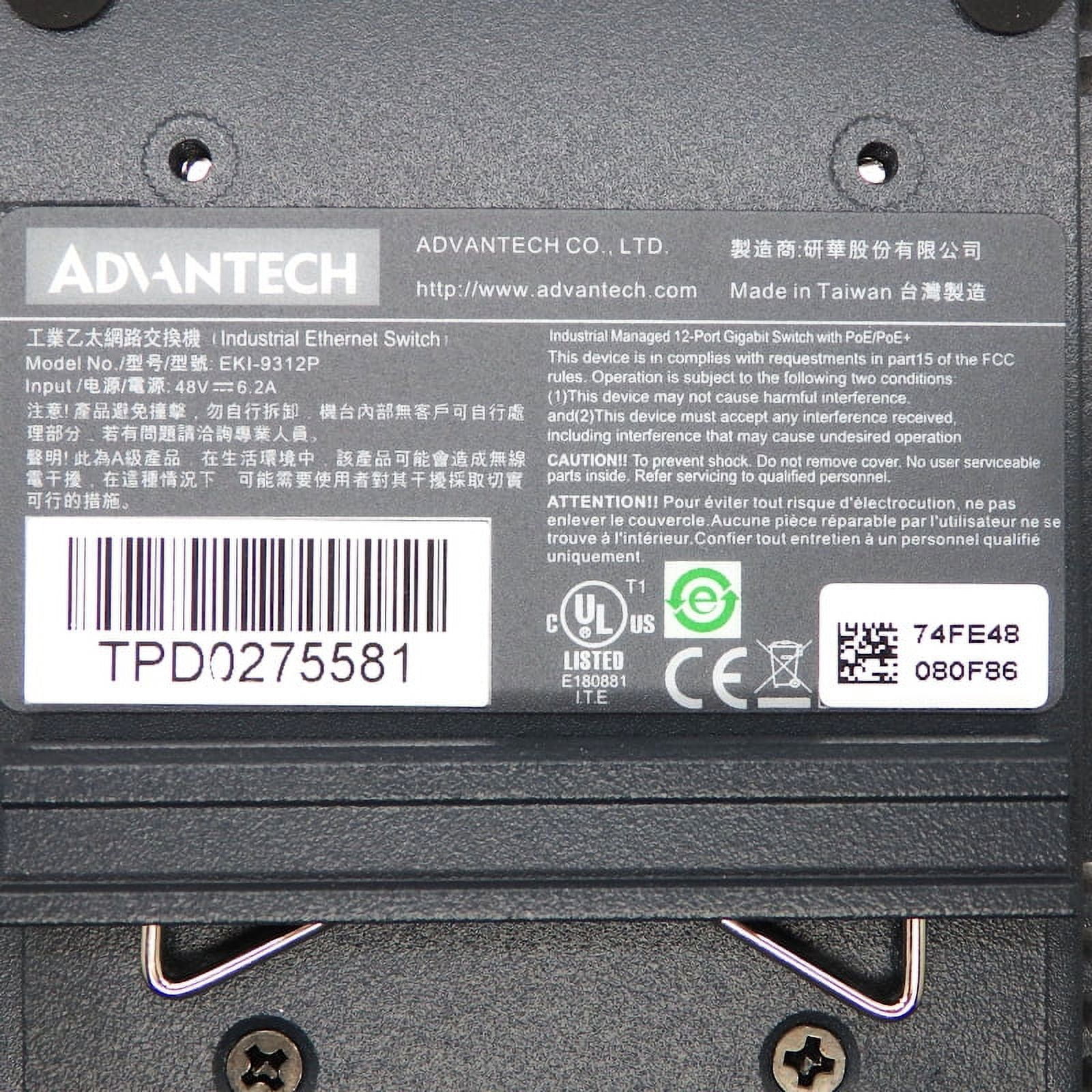 Advantech 8-Port 48VDC PoE / GbE Managed Ethernet Switch EKI-9312-P0ID42E