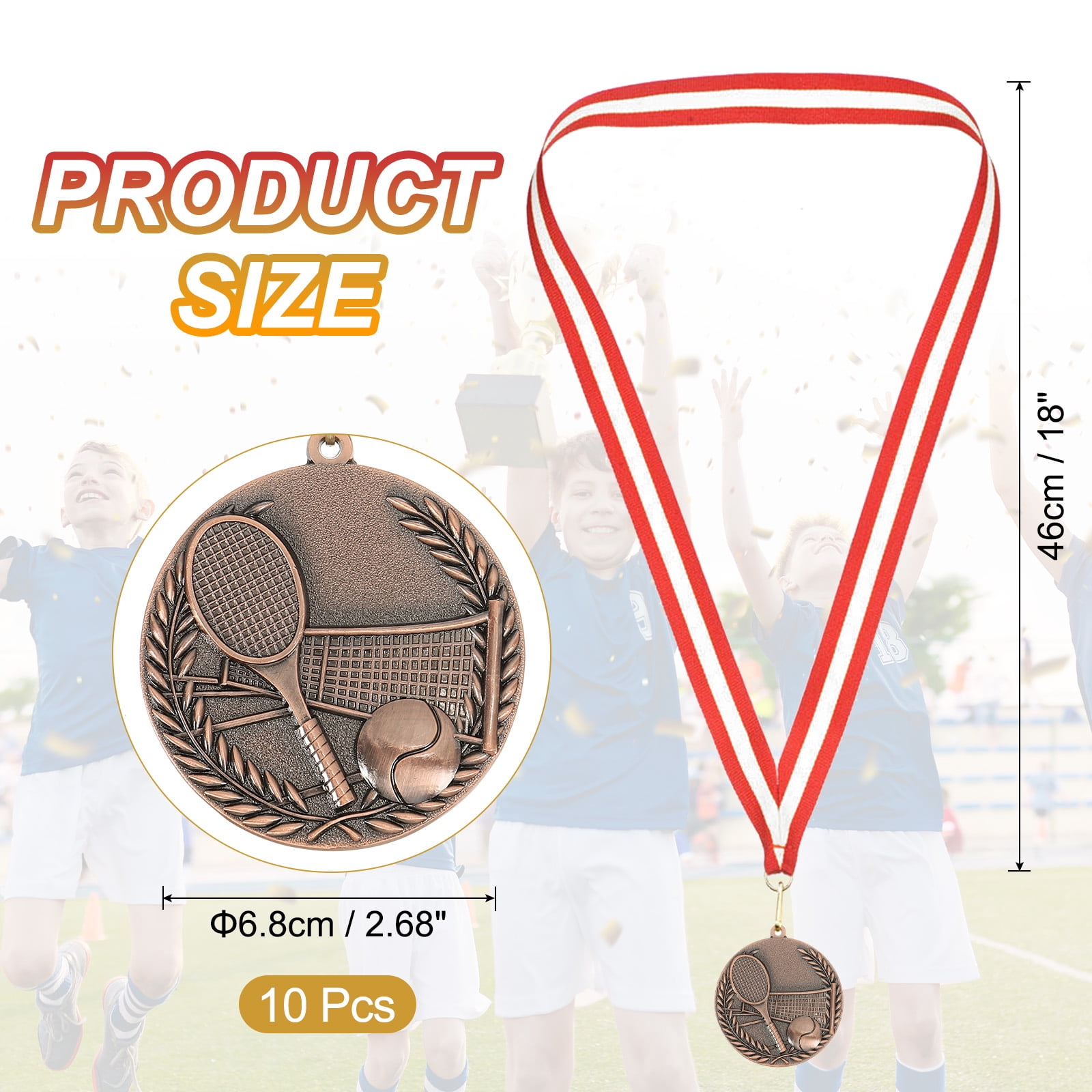 Uxcell 2.7 Inch Tennis Medals Bronze Award Medals with Neck Ribbon for Team Sports Games Party Favors 10 Pieces
