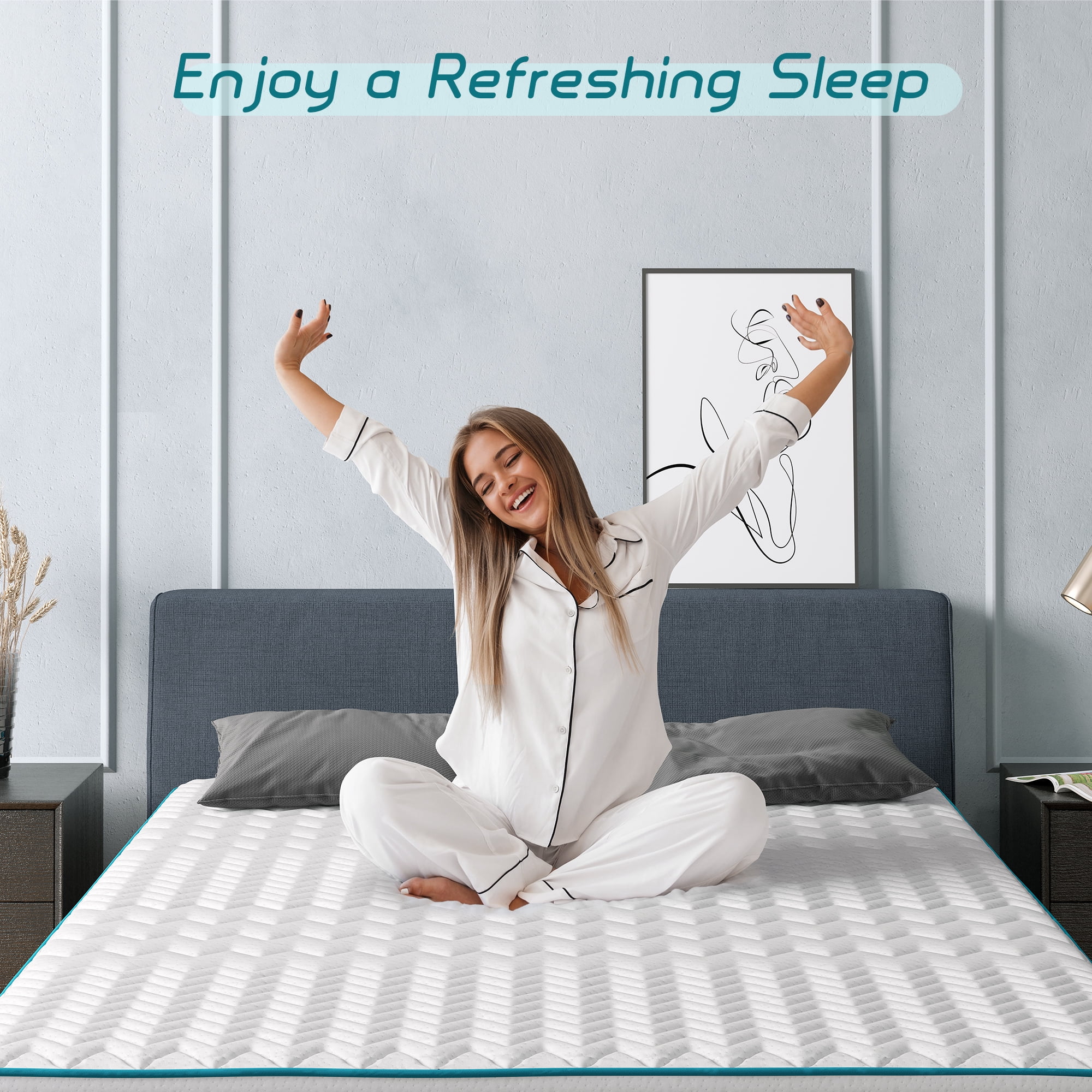 Serweet 10" Full Size Hybrid Mattress, Bamboo Charcoal Gel Memory Foam, 7-Zone Pocket Springs, Medium Firm