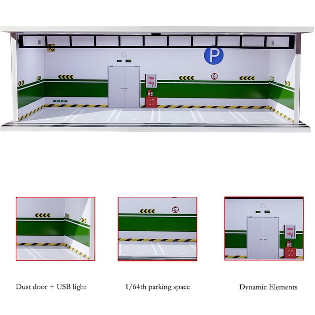 1/64 Scale Car Garage Diorama with USB LED Light Realistic Parking Lot Display Case for Model Cars & Miniature Vehicles,hd-M008-53