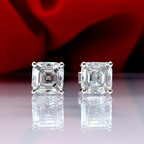 Mangal Jewels 3 Ct Asscher Cut Diamond Solitaire Womens Stud Earrings 14k White Gold Finish