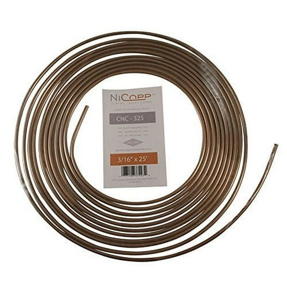 AGS Company CNC-325 Nickel/Copper Brake Line Tubing Coil, 3/16" x 25'