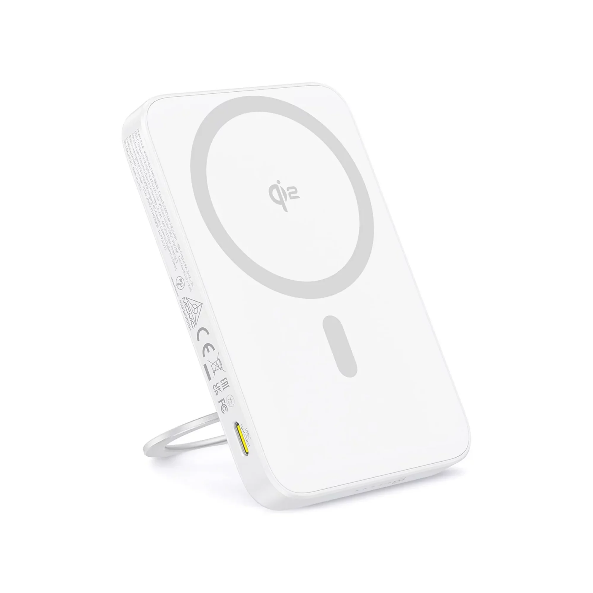 Baseus Qi2 MagSafe Power Bank, PicoGo 5000mAh Wireless Portable Charger with 360° Rotatable Ring Stand, Magnetic Power Bank for iPhone 16/15/14,White