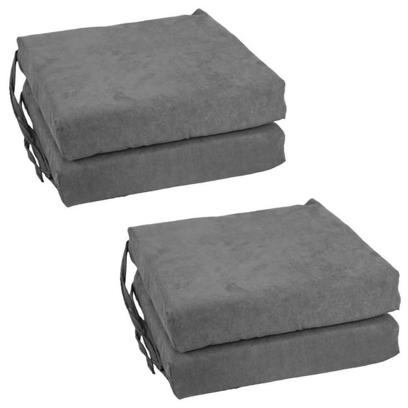 Blazing Needles Set of 4 Indoor Microsuede Chair Cushions, Steel Grey