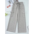 thumbnail image 5 of Costeam Womens Vertical Stitch Cargo Wide Leg Sweatpants Elastic Drawstring Waist Side Patch Cargo Pockets Soft Heather Knit Loose Straight Solid Color Casual Athletic Lounge Trousers, 5 of 7