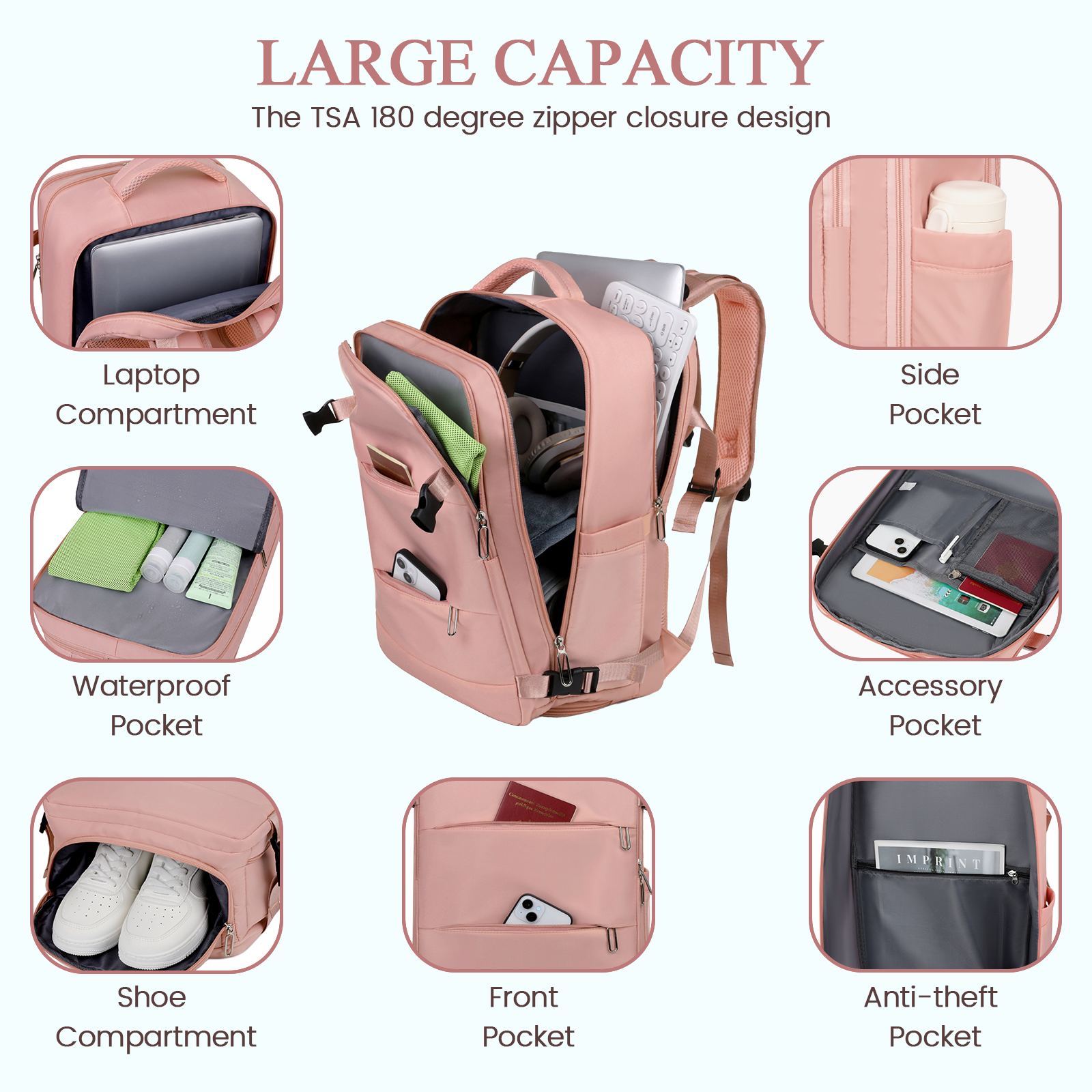 DAKOMM Travel Backpack with USB Port & Laptop Compartment photo 6