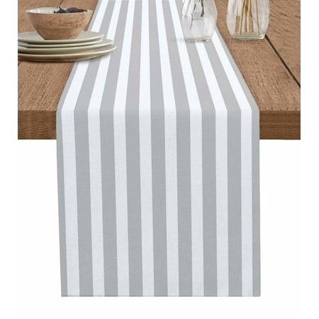 

Grey Striped Table Runner Modern Farmhouse Gray White Stripes Tablerunners 18 x 72 Inch Table Decorations Tabletop Scarf for Summer Gathering Holiday Farmhouse Kitchen Dining Decor