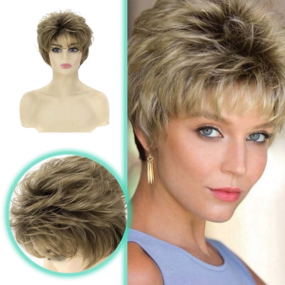Fashionable White Wig for Women Short Curly Hair Mixed Color Synthetic Fiber with Rose Mesh Complete Full Head Set Wigs