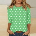 thumbnail image 2 of Htigea Plus Size Tops for Women Dressy 3/4 Sleeve Crew Neck Shirts Fashion Polka Dot Print Tunic Tees Cute Tshirts Army Green,4XL, 2 of 5