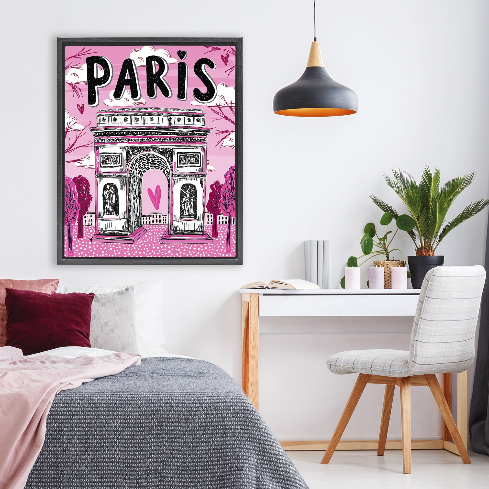 Stupell Industries Romantic Paris Arc de Triomphe Black Framed Floater Canvas Wall Art, design by Jess Stempel
