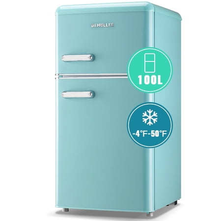 DEMULLER 3.6 Cu.ft Mini Fridge with Double Door Small Refrigerator Drinks Holder Apartment Size Blue