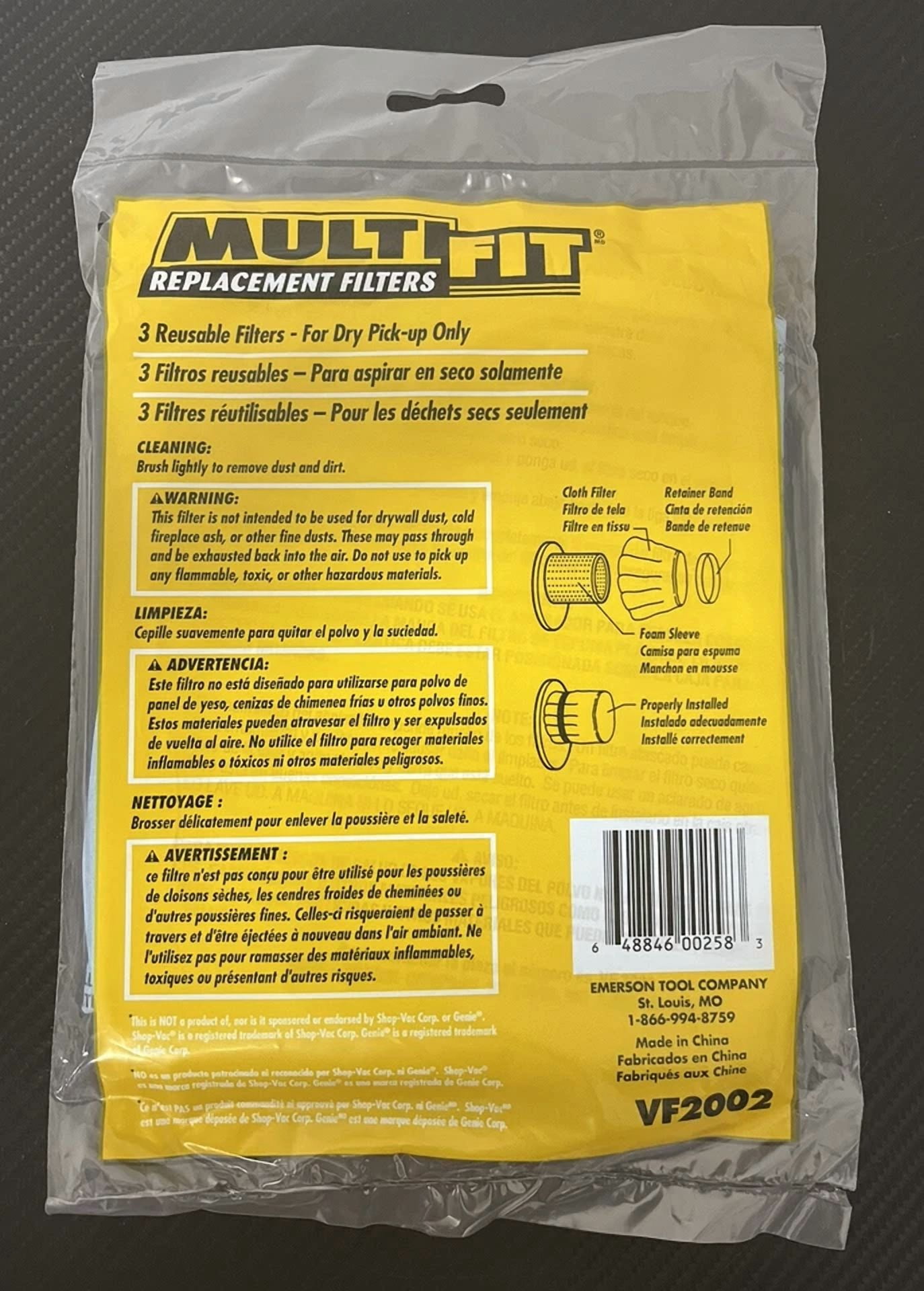 CRESTIN- 3-Pack Disposable Dry Filter With Retainer Band F/ Most Shop-Vac Wet/Dry Vacuums