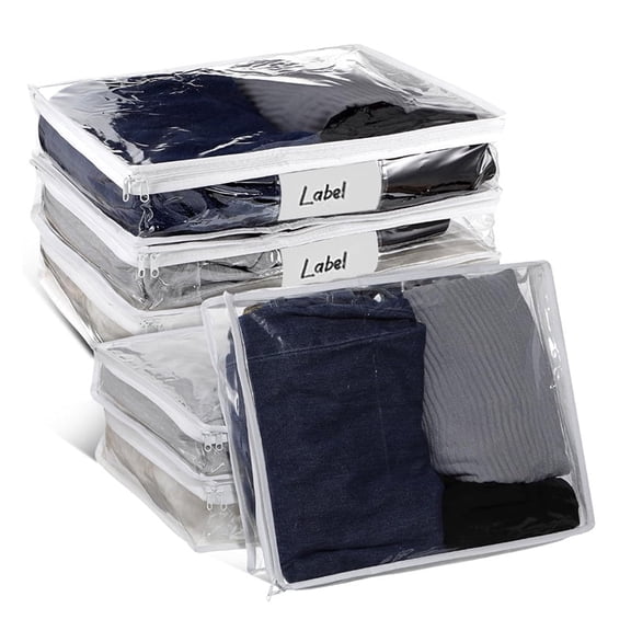 Clear Zippered Storage Bags Plastic Sweater Storage Bags with Zipper 6 Packs Clothing Organizer for Blankets Linen Sweater Bed Sheet Quilt Clothes Pillow (15.7 x 13.8 x 3.9 Inch, White)
