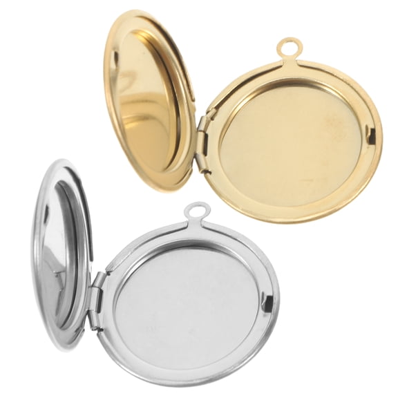 Raindrops 2Pcs Round Picture Frame Charms Stainless Steel Locket Pendant Silver and Golden Photo Frame Charm for DIY Crafts Necklace Keychain Jewelry Making