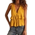 thumbnail image 2 of Karymi Blouses for Women Deep V-Neck Sleeveless Ruffle Peplum Top, Tiered Ruffle Peplum Hem Cami Blouse, Solid Casual Summer Flowy Tank Top Short Sleeve Shirts for Women, 2 of 9