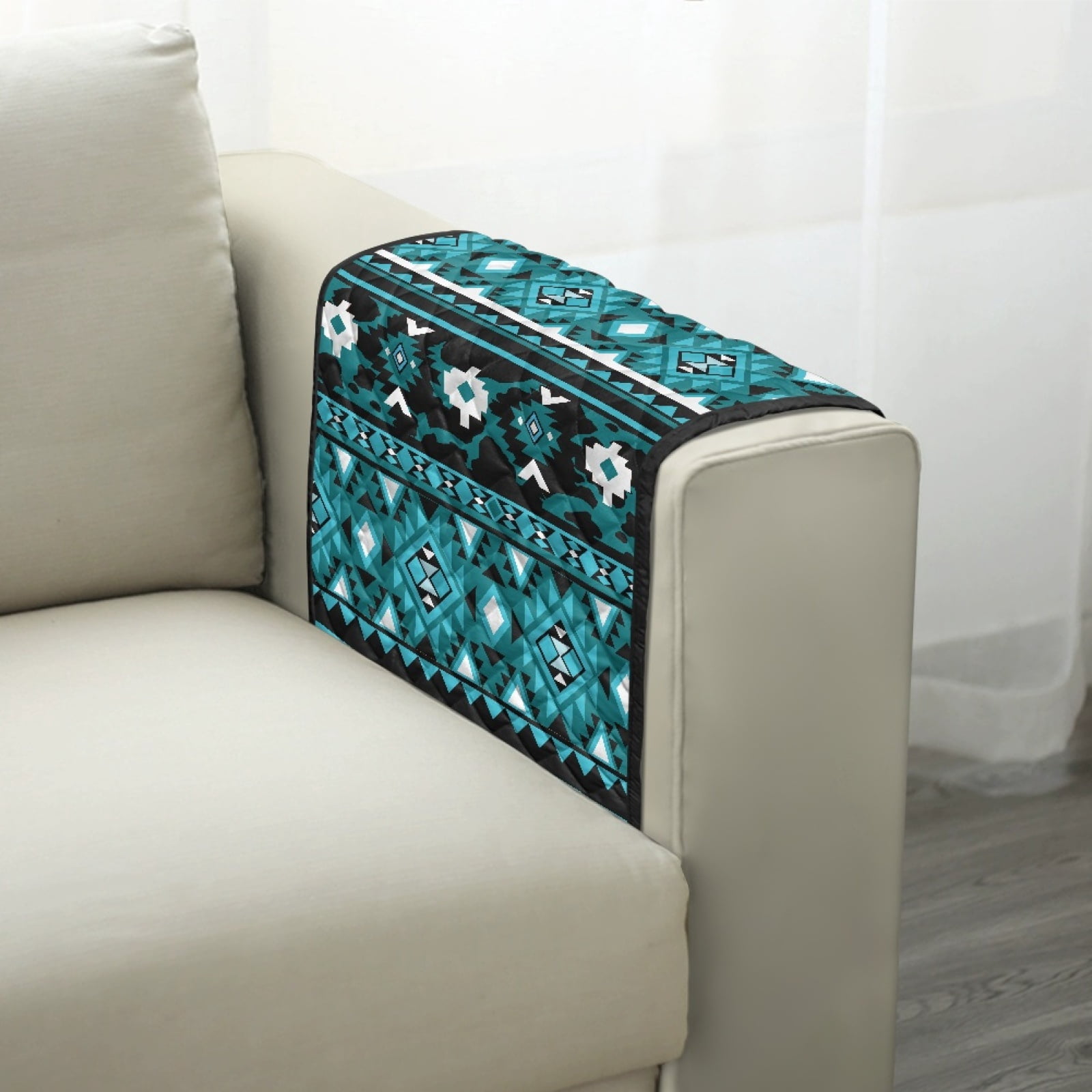 TSOVTHRID Blue Aztec Tribal Geometric Print Arm Rest Cover for Sofa with 2 Pockets Dustproof Chairs Arm Covers Anti-scratch Furniture Protector for Pet Dog Cats Easy to Install
