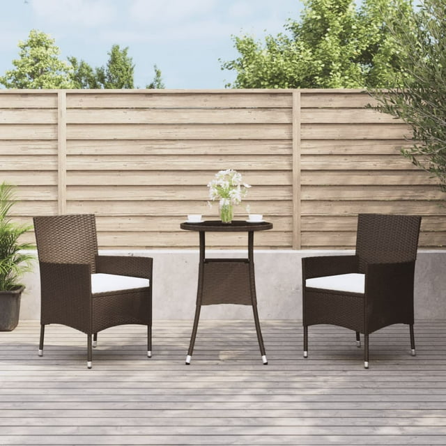 vidaXL Ensemble Bistro de Jardin 3 Pcs avec Coussins en Rotin Poly Brun