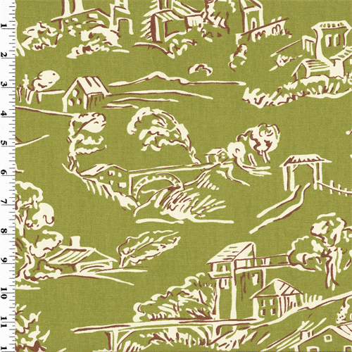 Designer Cotton Green Brown Village Toile Print Home Decorating Fabric Fabric By The Yard Walmart Com Walmart Com