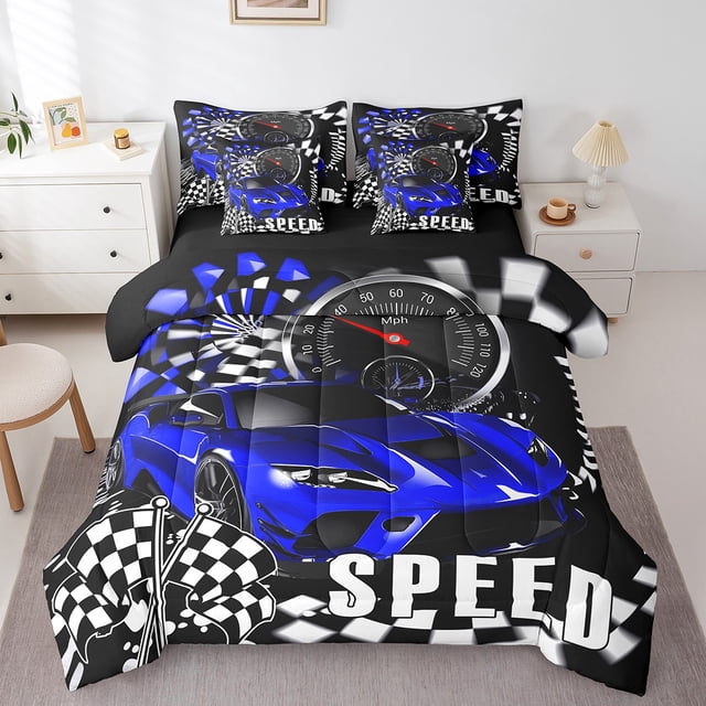 Erosebridal Speed Sports Car Bedding Sets Queen Size, Extreme Sports Comforter Sets with Sheets, Racing Car Decor, Reversible 7pcs