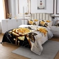 thumbnail image 2 of Manfei Chic Rose Flower Quilt Sets for King Size Bed, Aesthetic Black Gold Marble Bed Set, Wild Butterfly Quilt Bedding Set, Lightweight Bedroom Decorative, 3pcs, 2 of 6