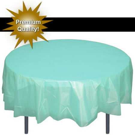 Exquisite 12 Pack 84” Round Tablecloth Covers Bulk - Aqua Disposable Plastic Tablecloths - Heavy Duty Premium Plastic Disposable Table Cloths Round
