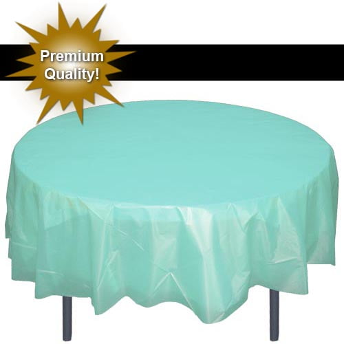 Bulk Premium Plastic Disposable 84 inch Round Tablecloth, Aqua Round