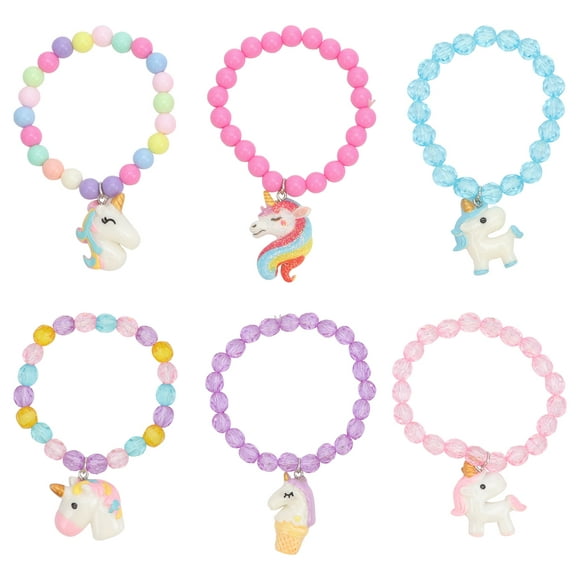 Unicorn Pony Bracelets 6pcs Unicorn Pony Bracelets Colorful Beads Bracelet Acrylic Kids Wrist Decor