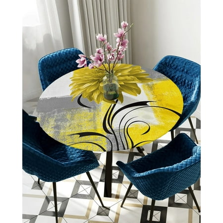 

Tablecloth Round Fitted Dahlia Oil Painting Abstract Texture Plant Elastic Edged Table Cover Protector Cloth Waterproof