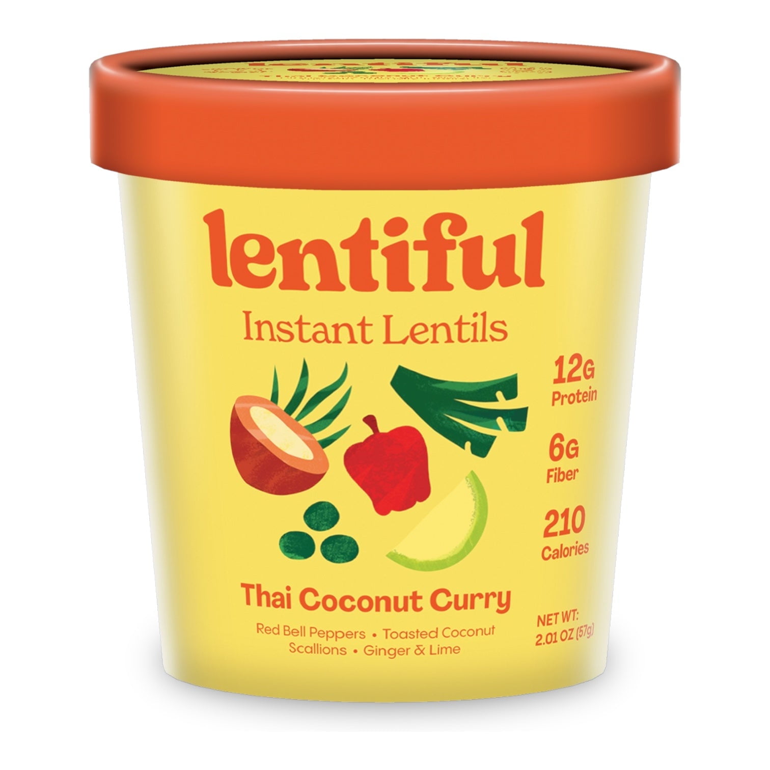 (2 pack) Lentiful Thai Coconut Curry Instant Lentils - Vegan, Gluten-Free, Ready-to-Eat, Meal in Cup, 57g