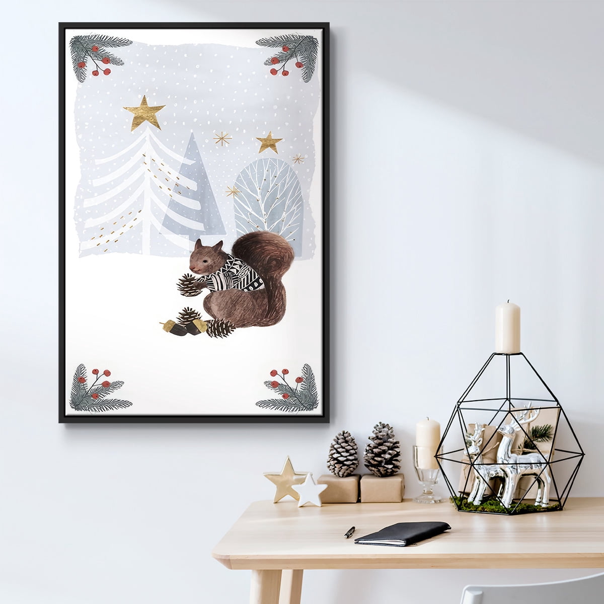 Cozy Christmas Collection B - Framed Gallery Wrapped Holiday Canvas - 17 x 25 - Black Frame