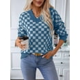 thumbnail image 2 of Women'S Cropped Plaid Sweater V-Neck Long Sleeve Crop Sweater Pullover Jumper Knit Top Blue M, 2 of 7