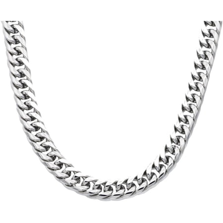 Arista Polished White Stainless Steel Men's Double Cuban Link Chain, 24"