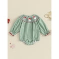thumbnail image 3 of ZINTAOZT Toddler Baby Girl Christmas Plaid Smocked Romper Long Sleeve Embroidery Bubble Jumpsuit Bodysuit Xmas Clothes, 3 of 8