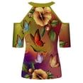 thumbnail image 4 of Camiseta de manga corta con hombros descubiertos y cuello en V con estampado de mariposa informal para mujer a la moda Fridja  hjk5167, 4 of 5