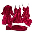 thumbnail image 2 of Women's Luxury Satin Silk 5-Pc Ensemble: Lace-Trimmed Vest, Shorts, Trousers & Robe Set, 2 of 4