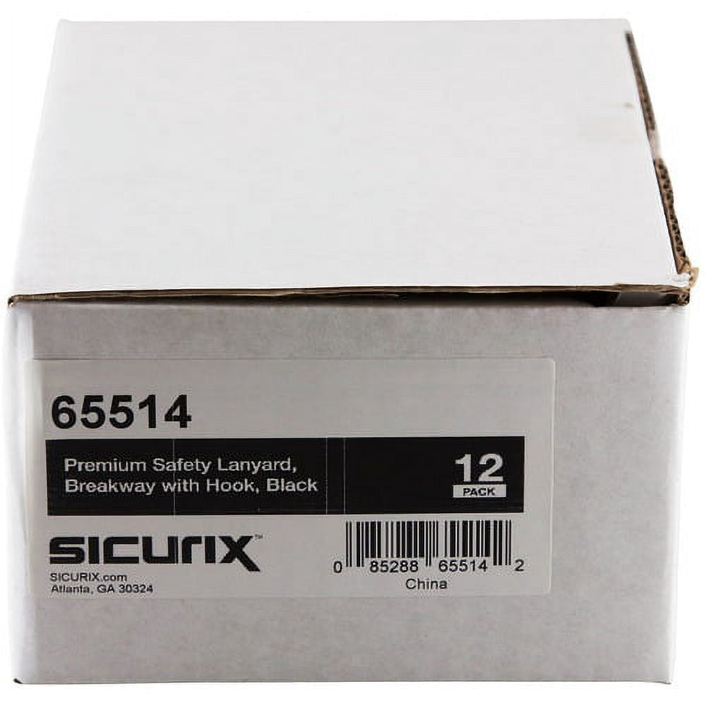 SICURIX Plastic Hook Breakaway Lanyard 12 / Pack - 36" Length - Black - Nylon, Plastic, Steel
