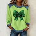 thumbnail image 3 of Craaazy Women's Denim Crewneck Loose St Patricks Day Long Sleeve Tops Gifts, 3 of 5