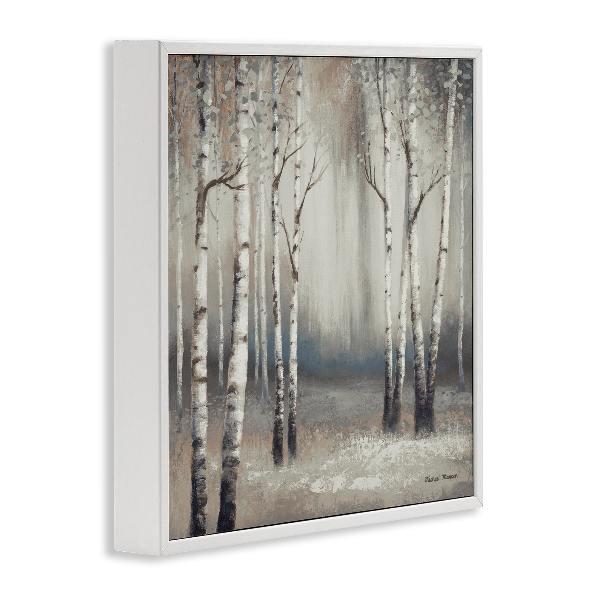 Misty Birch Tree Forest Landscape White Framed Giclee Art, 24 x 24