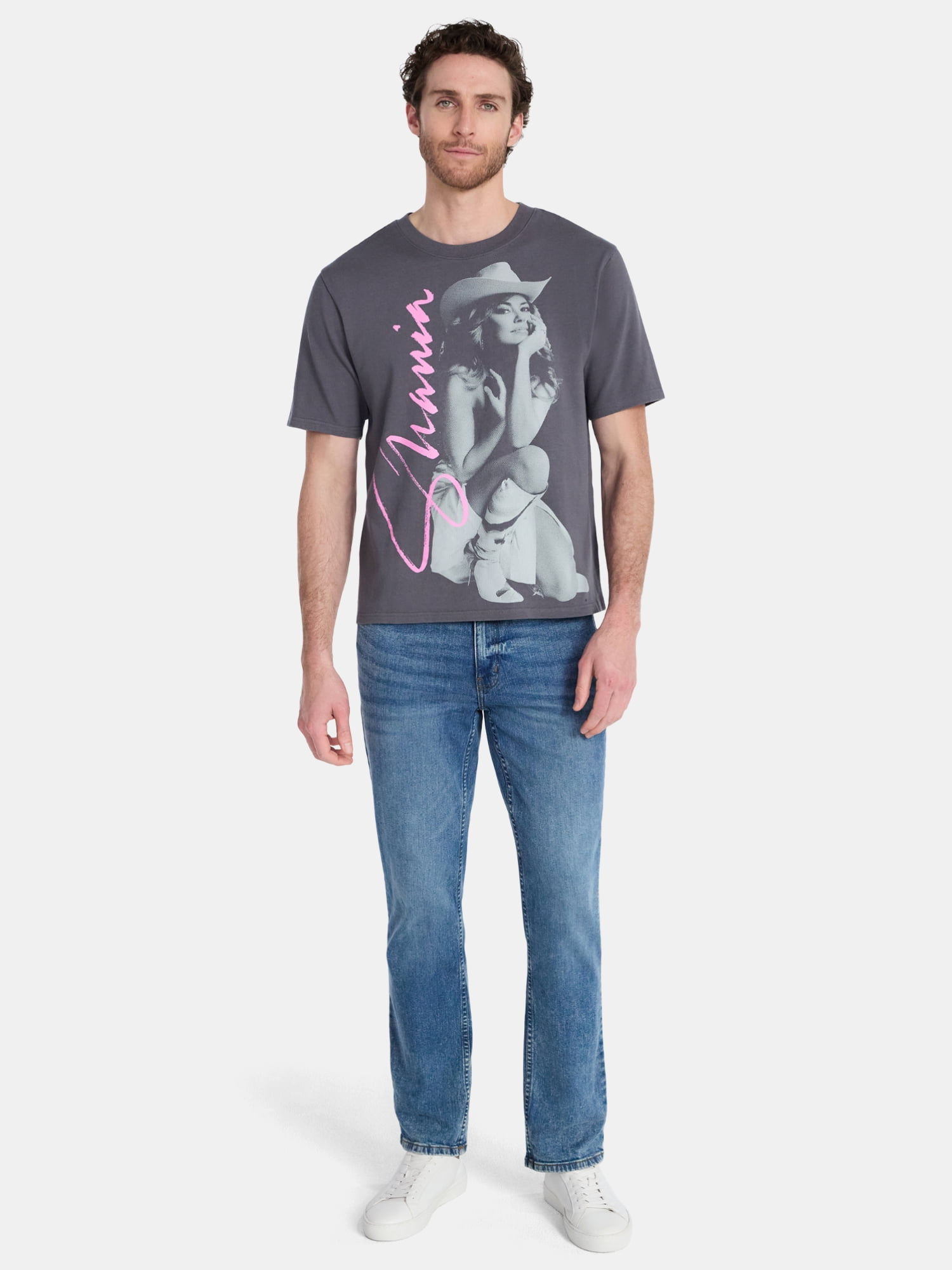 Shania Twain Men's & Big Men's Boxy Fit Washed Cotton Graphic Tee, Sizes XS-5XL