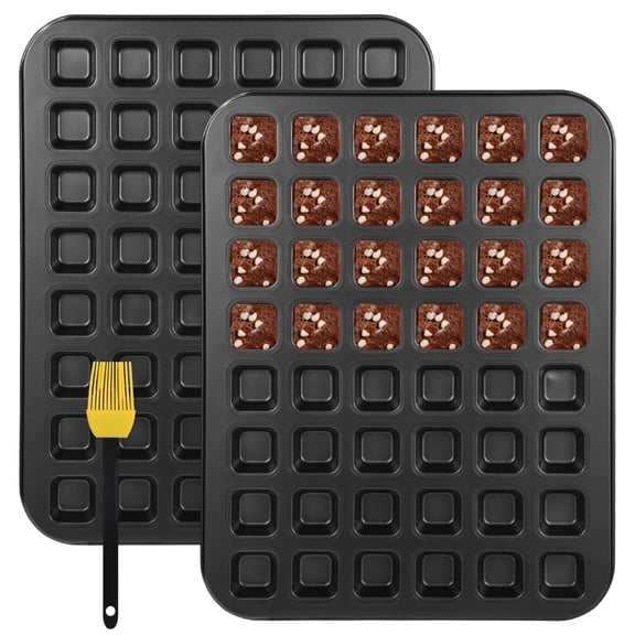 2 Pcs Mini Muffin Pan, 48-Cup Non-Stick Metal Baking Tray, Square Design with Silicone Oil Brush, Ideal for Muffins, Cupcakes, and More